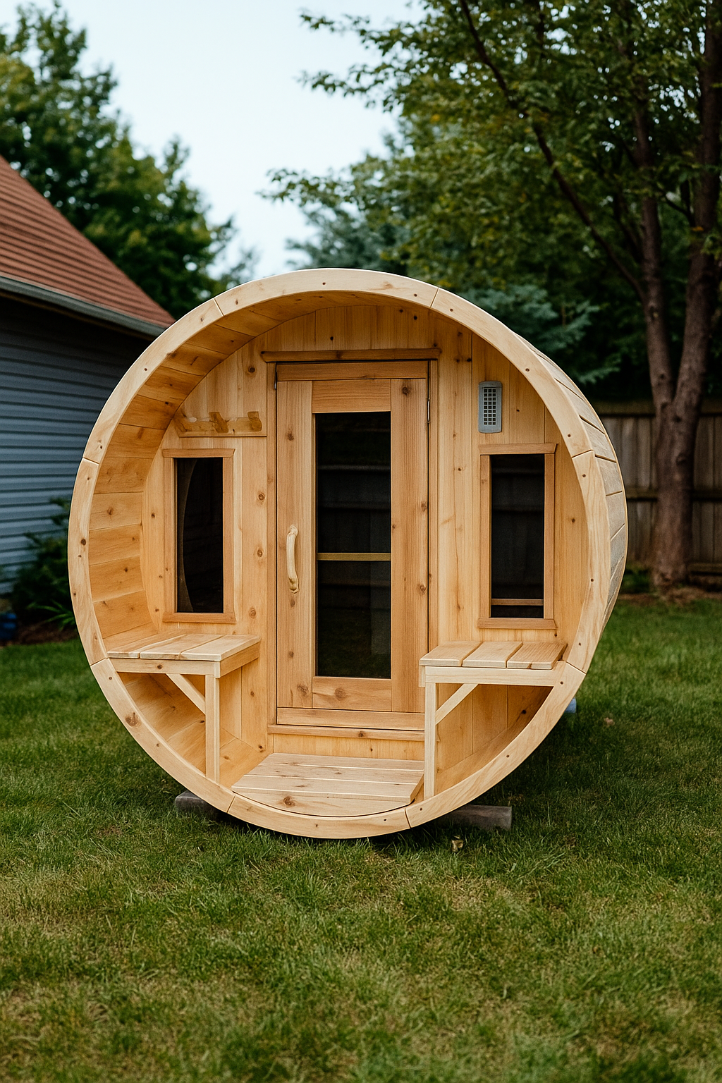 6x6 Barrel Sauna with Porch (2-4 person) image 0