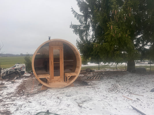 7x8 Barrel Sauna with Porch (4-6 person)