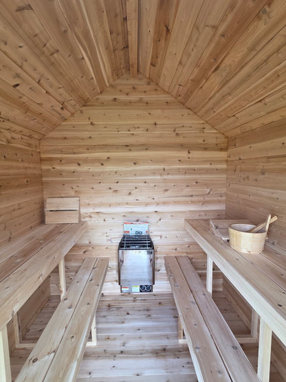 Modern Cabin Sauna with Steel Roof and Siding with 2 Front Windows