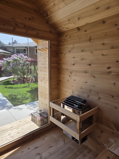 Modern Cabin Sauna Steel Roof and Siding with Large Front Window