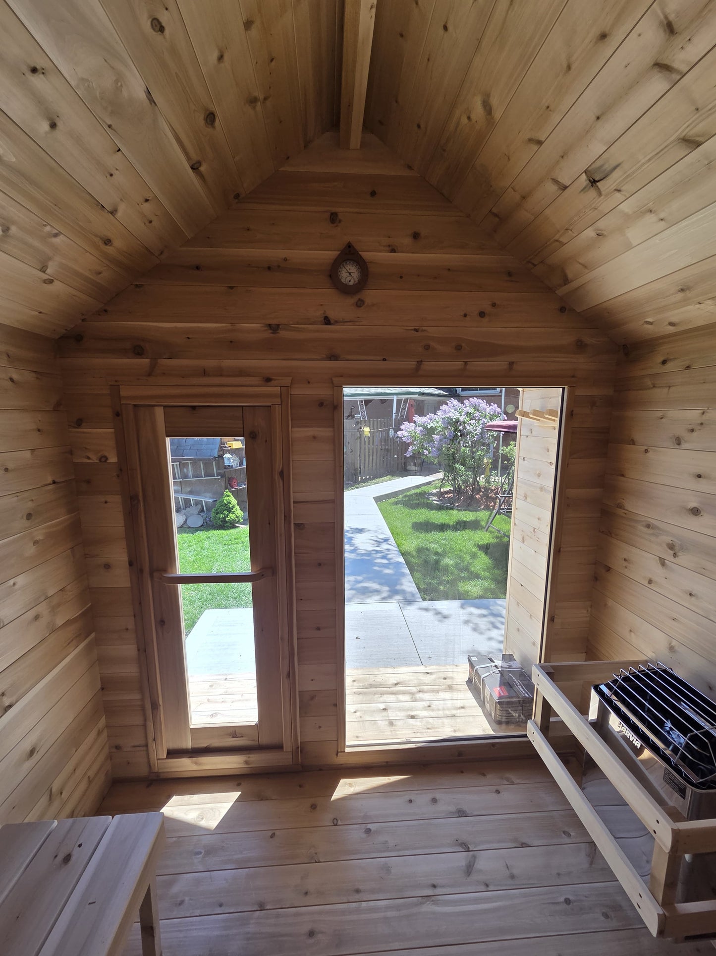 Modern Cabin Sauna Steel Roof and Siding with Large Front Window