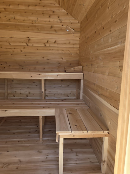 Modern Cabin Sauna Steel Roof and Siding with Large Front Window