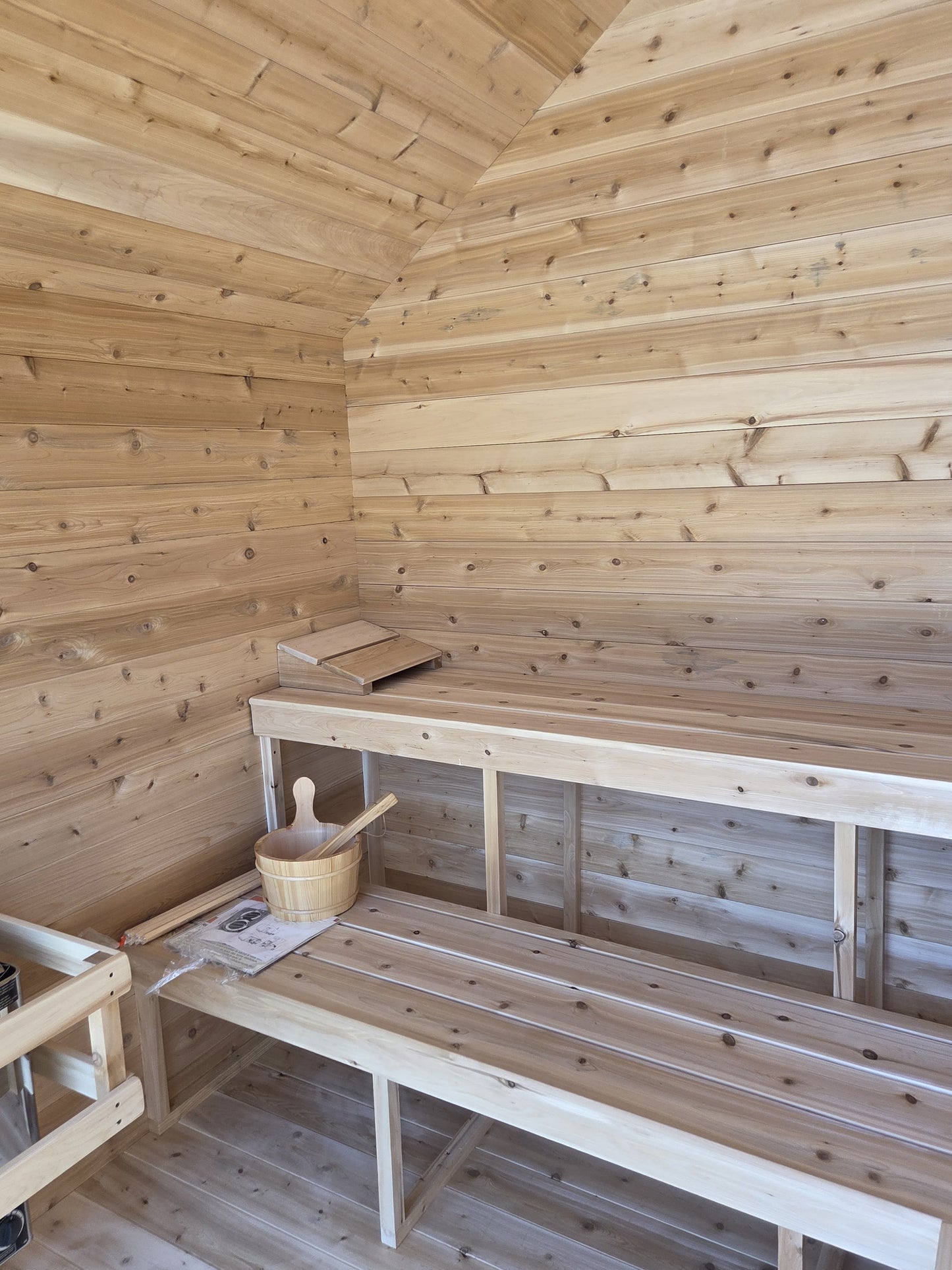 Modern Cabin Sauna Steel Roof and Siding with Large Front Window
