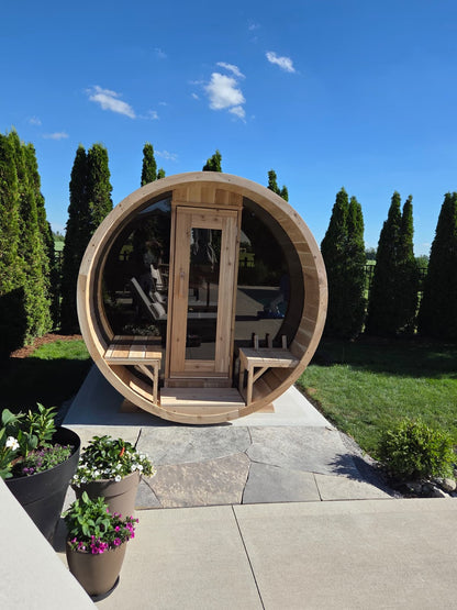 7x8 Barrel Sauna with Porch (4-6 person)