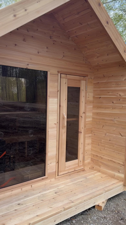 Modern Cabin Sauna Steel Roof and Siding with Large Front Window